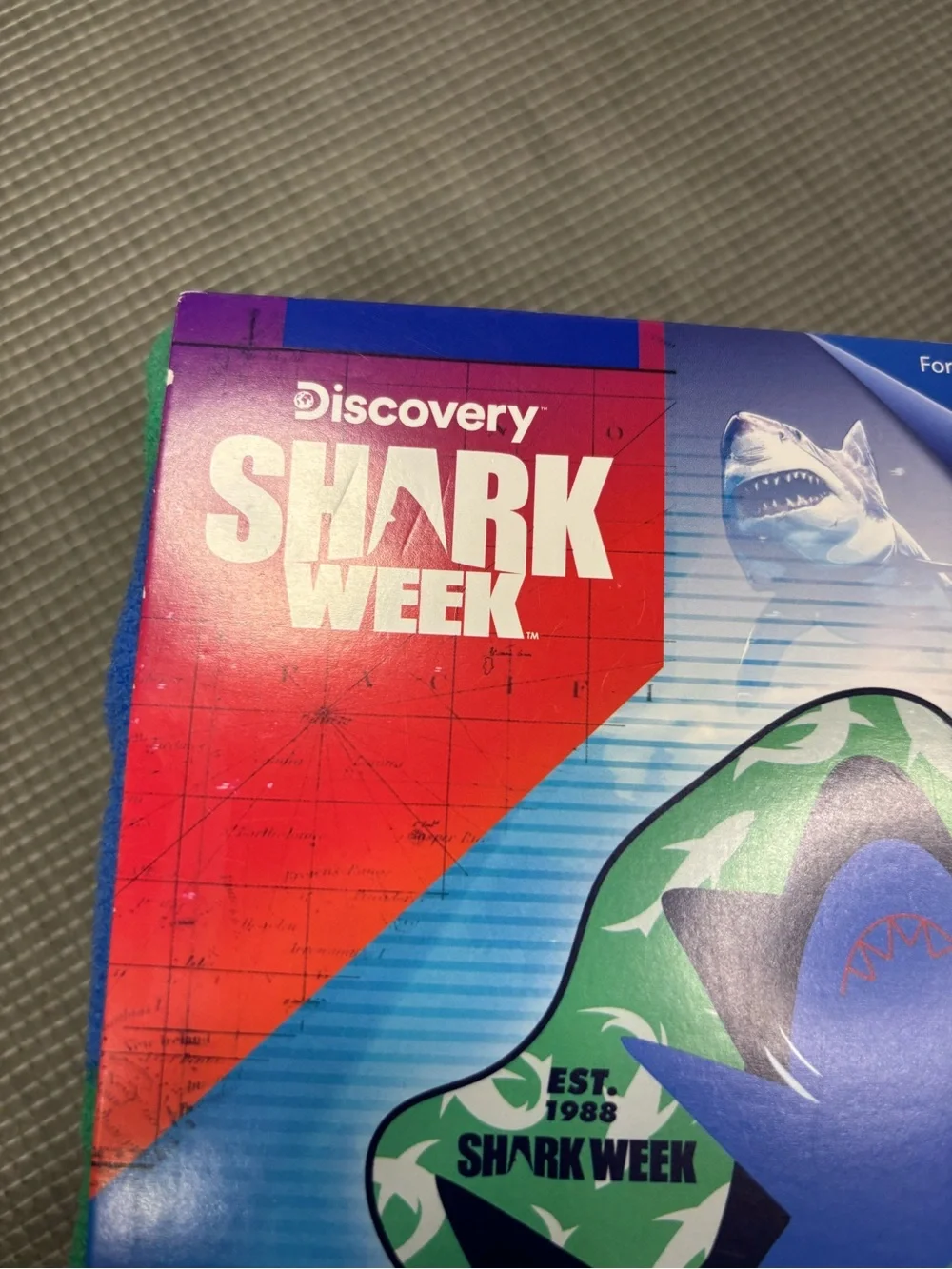 Bath towel Shark Week Green & Blue Shark Towel kids It has a defect